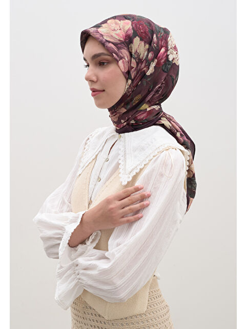 Fresh Scarfs Rosıne Desen Pamuklu Viskon Eşarp Mürdüm - S000458610-20036