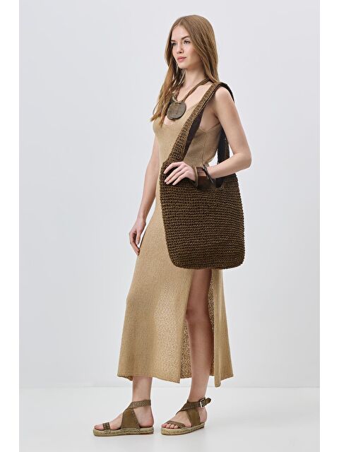 C&City Hasır Omuz Çantası Y9203 Kahve