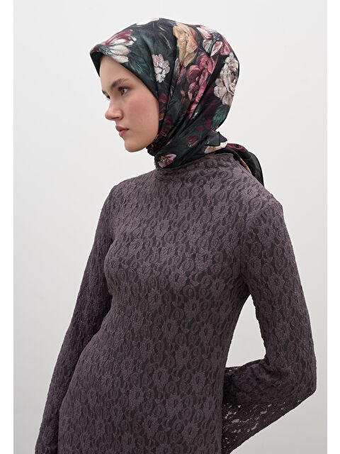 Fresh Scarfs Rosıne Desen Pamuklu Viskon Eşarp Koyu Yeşil - S000458610-19416