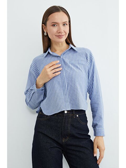 Fullamoda Çizgili Jakarlı Crop Gömlek - S000530238-21164
