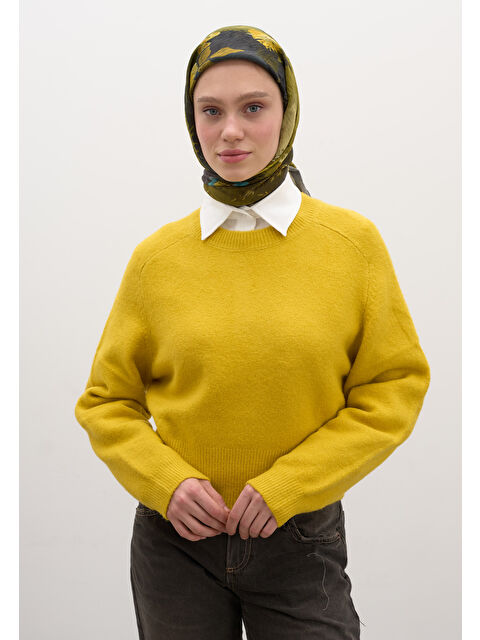 Fresh Scarfs Dıtsy Leaves Desen Pamuklu Viskon Eşarp Yağ Yeşili - S000458611-18194