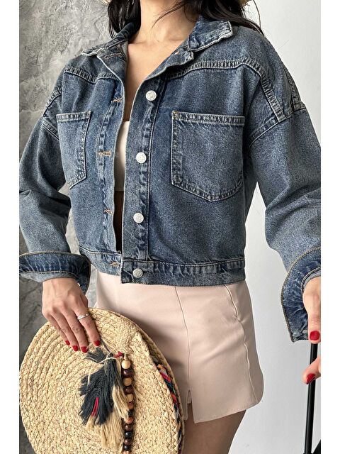 Tofisa Çift Cepli Demin Crop Ceket Tint-kahve - 27271 - S000393740-19413