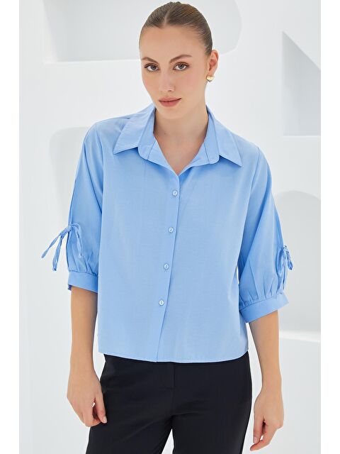 Bigdart Kadın Kol Detaylı Mavi Crop Gömlek 20246 - S000174470-17234