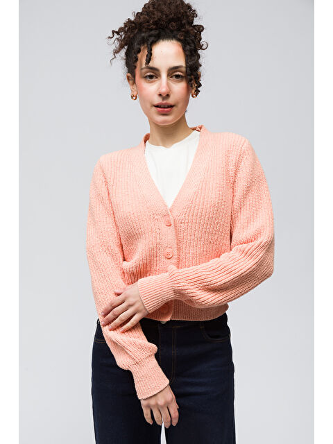 Dexia Lugano - Düğme Detaylı Uzun Kollu Triko Hırka - Orange Renk - S000355537-20013