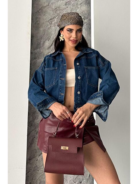 Tofisa Çift Cepli Demin Crop Ceket Koyu Mavi - 27271 - S000393740-19393