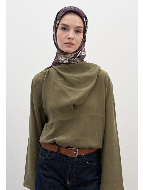 Fresh Scarfs Dıtsy Leaves Desen Pamuklu Viskon Eşarp Mürdüm - S000458611-20036