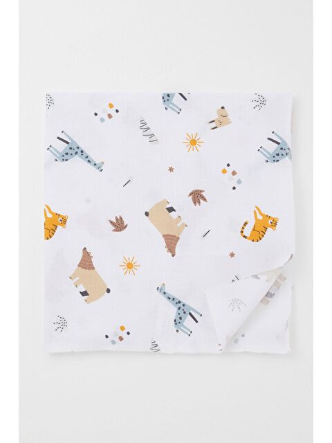 Breeze Yenidoğan Bebek Müslin Battaniye Doğa Temalı Hayvancıklar Desenli Beyaz (77 X 93 Cm) - S000516814-20063