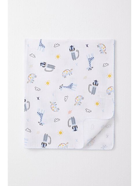 Breeze Yenidoğan Bebek Müslin Battaniye Sevimli Hayvancıklar Desenli Beyaz (75 X 90 Cm) - S000516816-20063