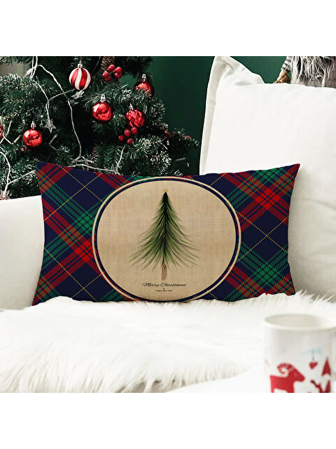 Evmila Yılbaşı Temalı Ağaç Desenli Kadife Kırlent Kılıfı 35x55 cm - S000285239-23173