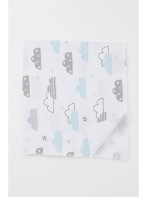 Breeze Yenidoğan Bebek Müslin Battaniye Gökyüzü Temalı Bulut Desenli Beyaz (77 X 93 Cm) - S000516817-20063