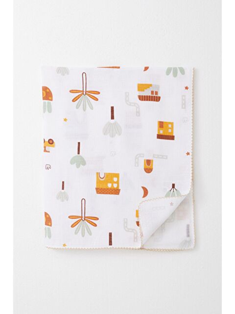 Breeze Yenidoğan Bebek Müslin Battaniye Sokak Temalı Ağaç Desenli Ekru (75 X 90 Cm) - S000516816-19965