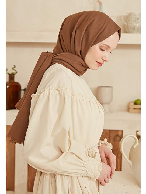 Fresh Scarfs İnce Pamuk Vual Şal Sütlü Kahve - S000420394-19291
