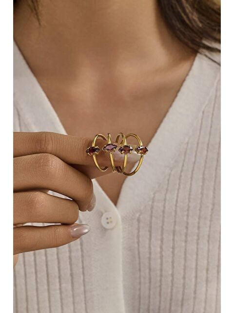 New Obsessions Çelik Markis Zirkon Taşlı Minimal Yüzük Seti 2 adet - S000494498-20045