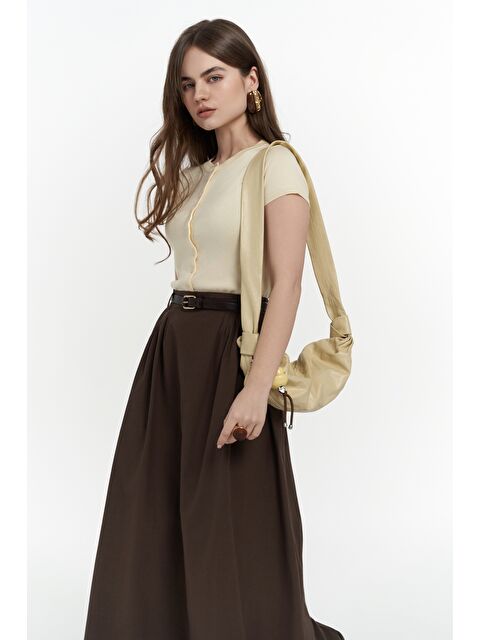 Mai Collection Rhea Köprü Detay Uzun Kahve Etek - S000373492-19413