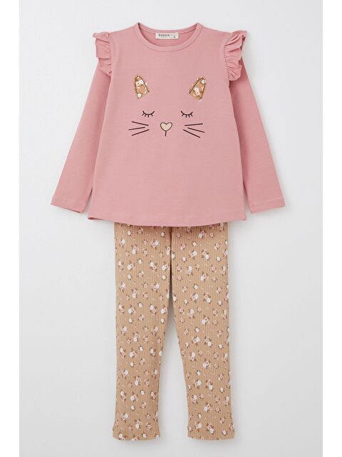 Breeze Kız Bebek Taytlı Takım Sevimli Hayvancık Baskılı Çiçekli Gülkurusu (1.5-2 Yaş) - S000325238-20028