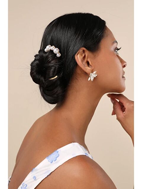 New Obsessions Sıralı İnci Gümüş Rengi Metal Topuz Tokası - S000494506-18105