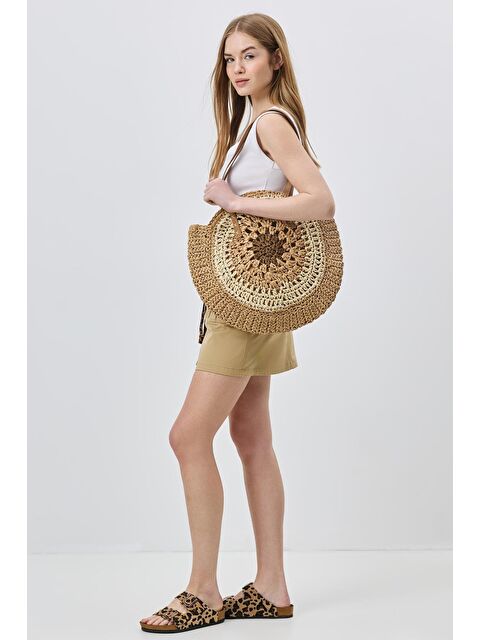 C&City Hasır Omuz Çantası Y9207 Camel - S000376089-4557