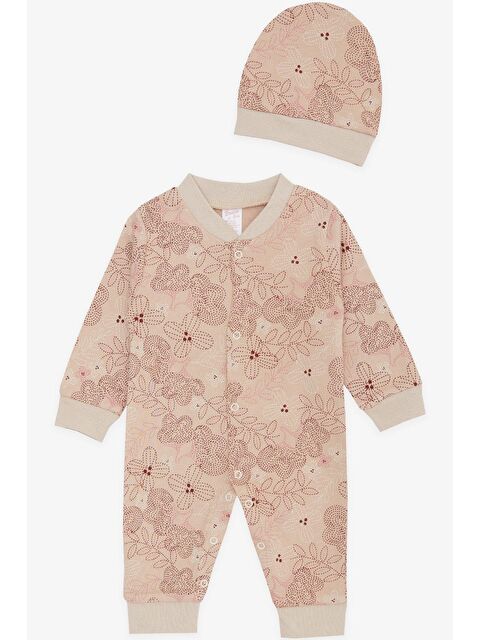 Breeze Kız Bebek Tulum Yaprak Desenli Açık Kahverengi (0-4 Ay) - S000332498-17365