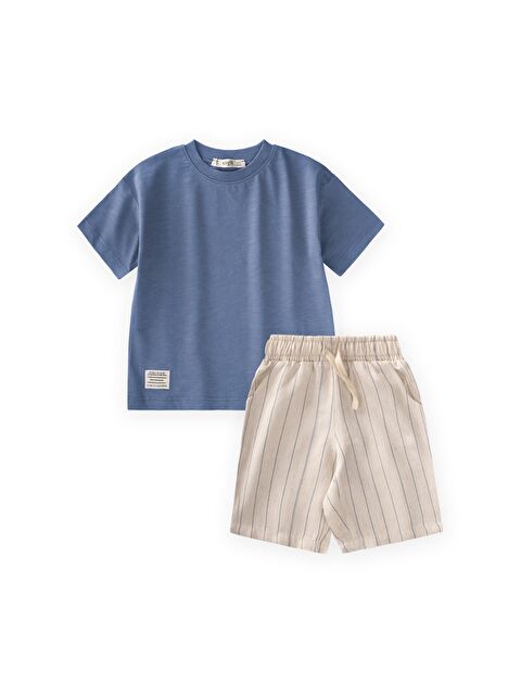 CİGİT Çizgili Kapri Takım 1-7 Yaş İndigo Mavi