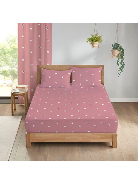 Evmila Çiçek Desenli Baskılı 180x200 Çift Kişilik Lastikli Çarşaf Seti Pembe - S000291135-23173