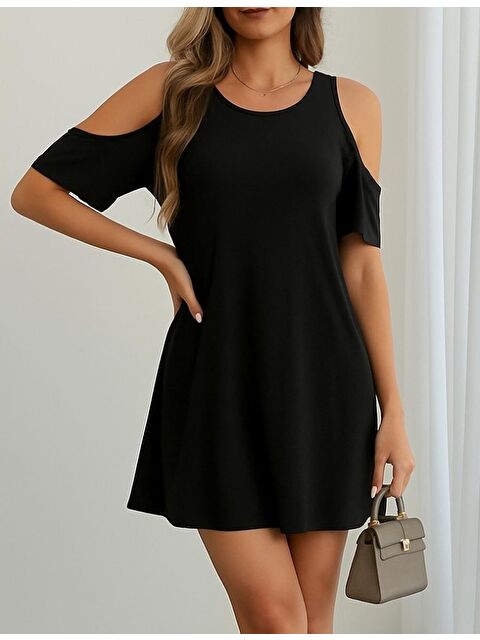 Jane's Kadın Kısa Kollu Omuz Pencere Detay Kiloş Viskon Elbise - S000528785-19351