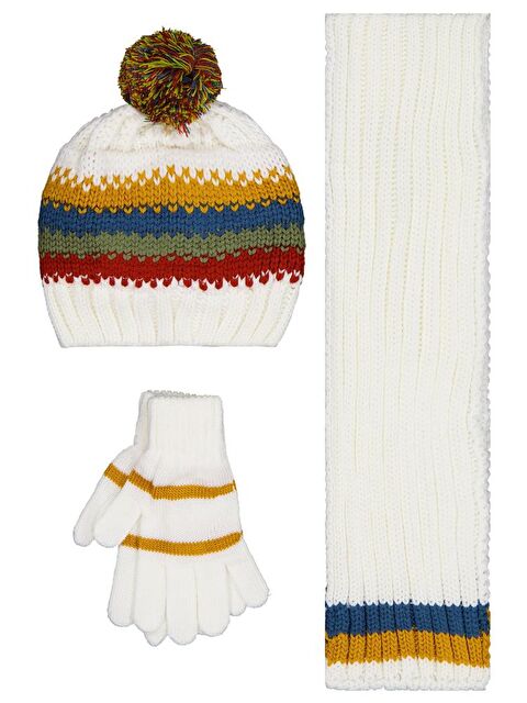 Civil Boys 2-5 Yaş Atkı Bere Eldiven Set - Beyaz Standart - S000488850-20063