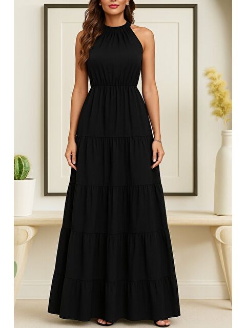 Jane's Kadın Kolsuz Halter Yaka Beli Lastiklidesenli Mikro Elbise - S000528793-19351