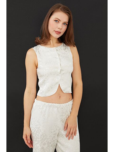 Fullamoda Leopar Desenli Saten Yelek Pantolon Takım - S000469635-20063