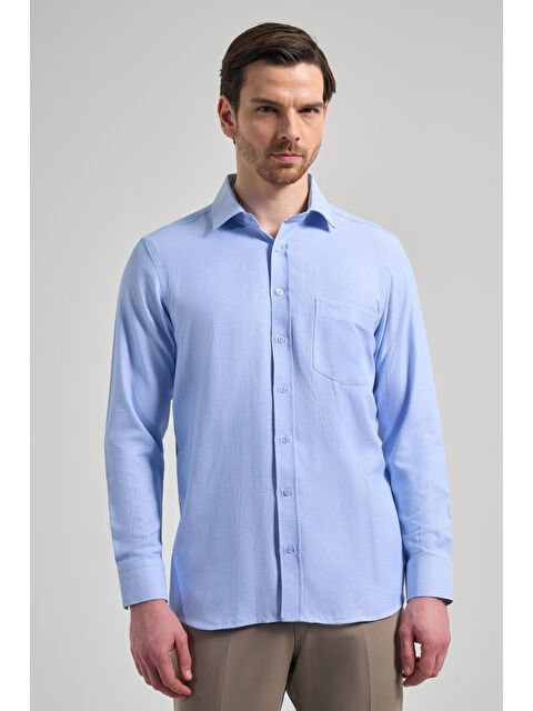 İMZA Mavi Sert Yaka Düz Classic Pamuklu Comfort Fit Gömlek 1004250213 - S000357346-17234