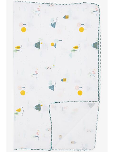 Breeze Yenidoğan Bebek Müslin Batttaniye Bahar Temalı Bulut Desenli Beyaz (77 X 89 Cm) - S000516824-20063