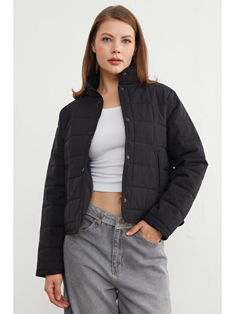 Fullamoda Kare Kapitone Desen Dik Yaka Mont - S000469636-19351