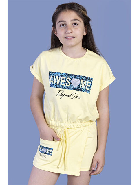 Toontoykids Kız Çocuk Baskılı Şortlu Takım