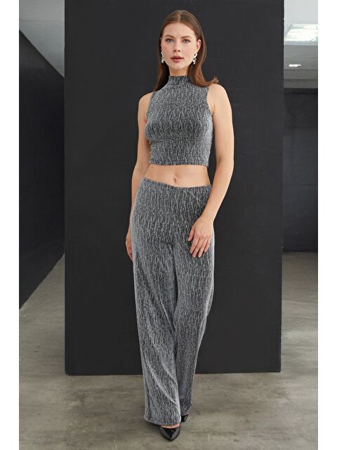 Fullamoda Beli Lastikli Taşlı Ve Simli Palazzo Pantolon - S000469639-20600