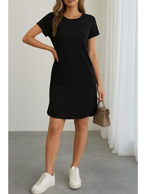 Jane's Kadın Kısa Kollu Bisiklet Yaka Viskon Iki Iplik Elbise - S000528799-19351