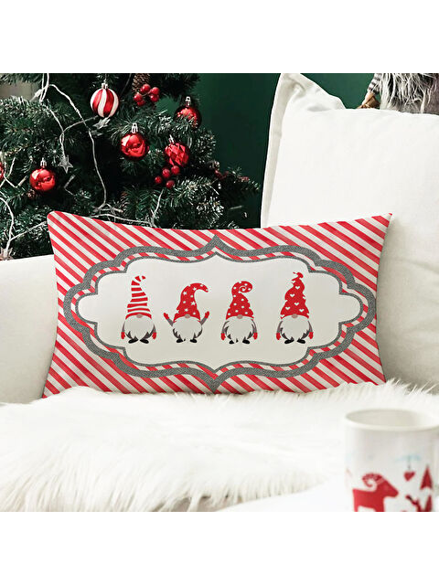 Evmila Yılbaşı Temalı Cüce Desenli Kadife Kırlent Kılıfı 35x55 cm - S000285241-23173