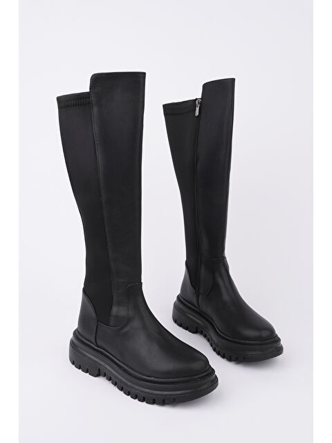 Muggo NEROX Kalın Taban Streç Detaylı Fermuarlı Kadın Çizme - S000445383-2530