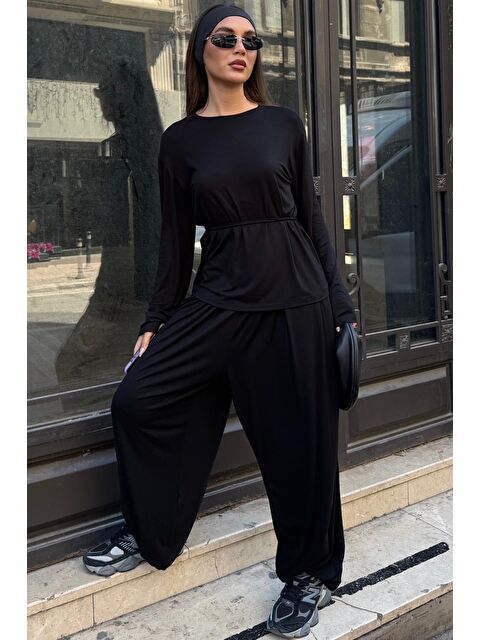 Madmext Siyah Elastanlı Modal Şalvar Takım Mg2784