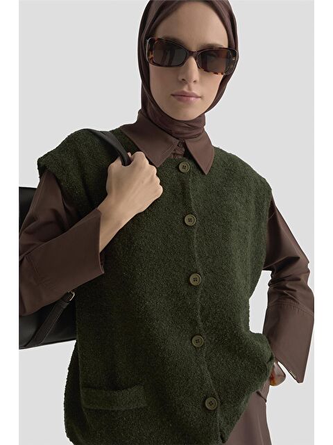 ARMİNE Oversize Triko Yelek 25Kd6011 Haki - S000489779-18547