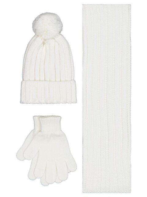 Civil Girls 2-5 Yaş Atkı Bere Eldiven Set - Ekru Standart - S000488854-19965