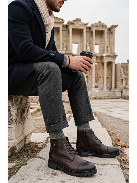 Muggo RAFA Fermuarlı Bağcıklı Kürklü Erkek Bot - S000447827-19413