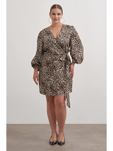 Mylinemoda Beli Kuşaklı Leopar Elbise - S000466186-19413
