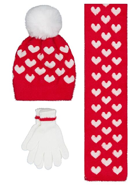 Civil Girls 2-5 Yaş Atkı Bere Eldiven Set - Kırmızı Standart - S000488025-20045