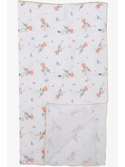 Breeze Yenidoğan Bebek Müslin Battaniye Mutlu Tavşancık Desenli Ekru (77 X 89 Cm) - S000516838-19965