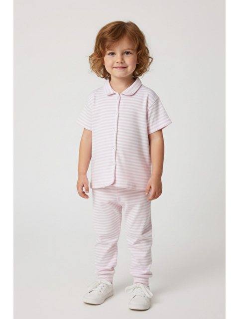 Luess Kız Çocuk Pembe Çizgili Fitilli Kaşkorse Alt Üst Takım - S000469641-20024