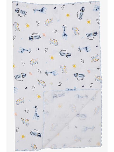 Breeze Yenidoğan Bebek Müslin Battaniye Orman Temalı Hayvancık Desenli Beyaz (77 X 89 Cm) - S000516820-20063