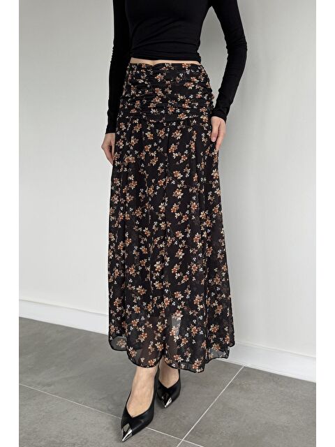 Gülseli Kadın Çiçek Desenli Astarlı Şifon Etek - S000517432-19351