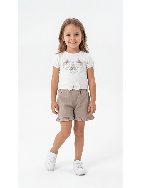 Mışıl Kids Nakış Fiyonklu Penye Kız Çocuk Tişört-Şort Takım
