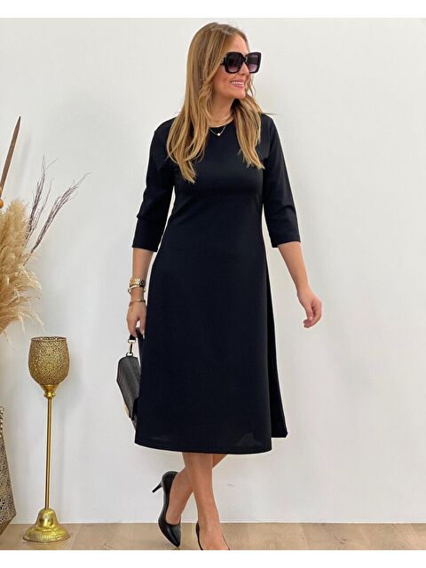 Jane's Kadın Uzun Truvakar Kol Bisiklet Yaka Midi Modal Elbise - S000528812-19351