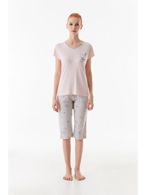 Fullamoda Tavşan Baskılı Bisiklet Yaka Pijama Takımı - S000216579-23490