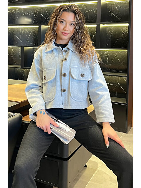 Gülseli Çift Cepli Crop Top Kaşe Mont - S000290390-20600